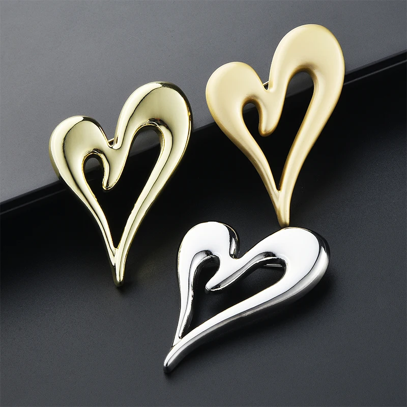 Wuli&baby 3-color Heart Brooches Metal Simple Design Heart Love Women Unisex Brooch Pins Gifts images - 6