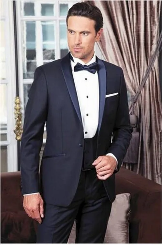 

Navy One Button 3 Pieces Mens Suits Peak Lapel Wedding Suits for Men Groom Tuxedos Business Formal Suit (Jacket+Pants+vest) 2021