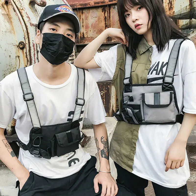 Мужская и женская мода нейлоновая нагрудная сумка жилет в стиле хип хоп уличная