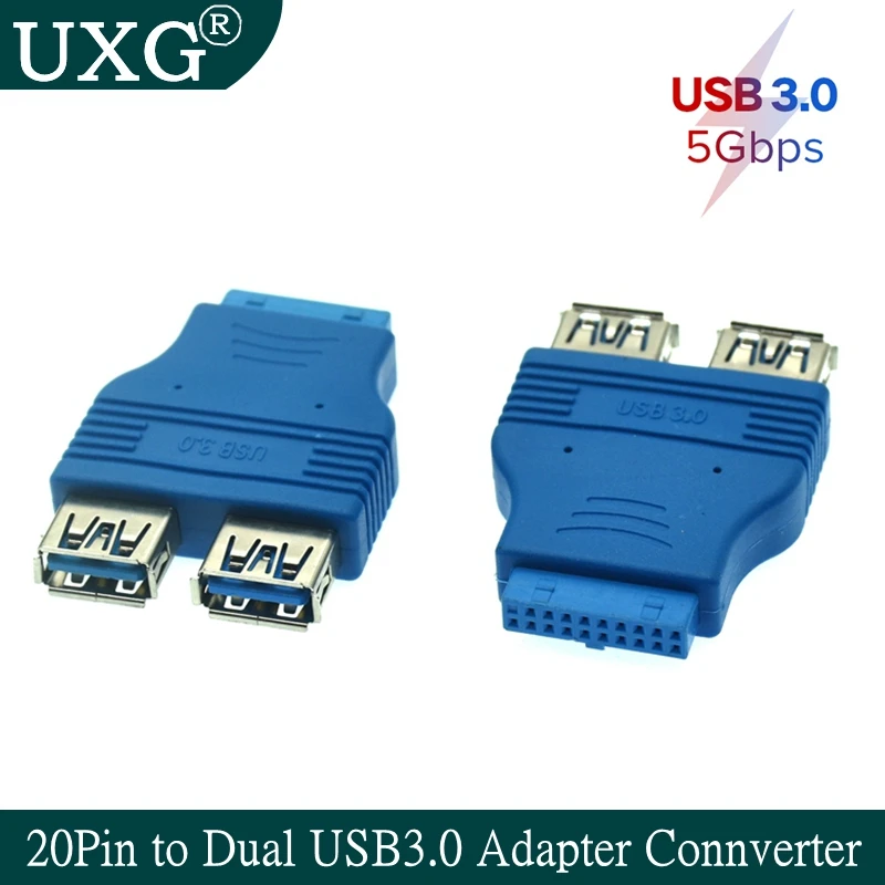 

20Pin to Dual USB3.0 Adapter Connverter Desktop Motherboard 19Pin/20Pin Header to 2 Ports USB 3.0 A Female Connector Card Reader