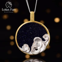 lotus fun natural gemstone starry and waves pendant without necklace real 925 sterling silver handmade fine jewelry for women