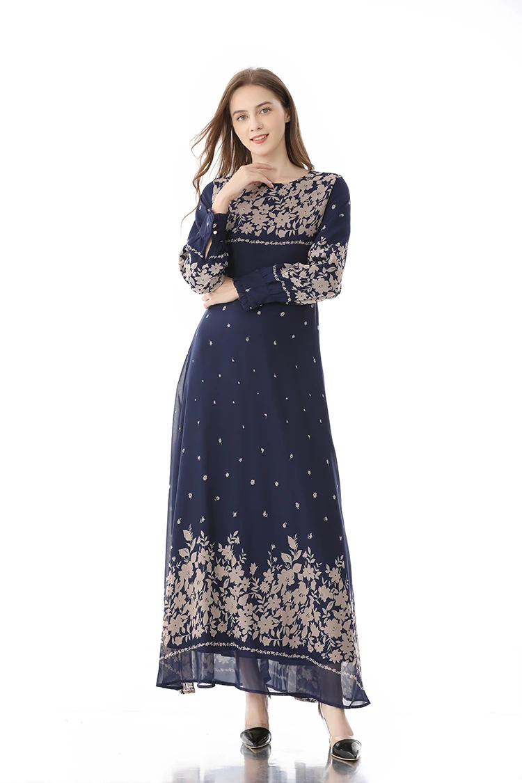 

2021 women casual long sleeve Party sexy Long vintage satin Chiffon robe Formal bohemia female loral dress