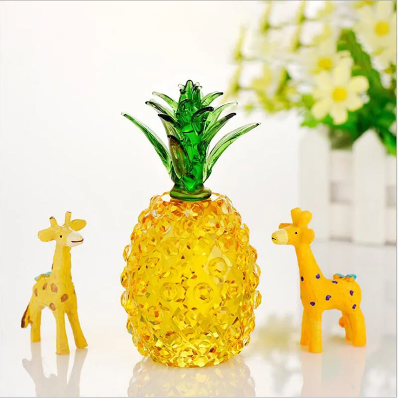 Желтый ананас из кристаллов украшения пресс папье стекла ремесла фэншуй фигурка