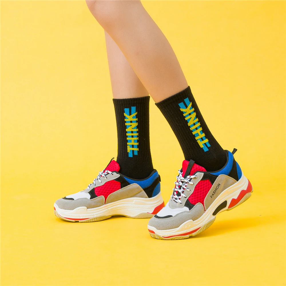 Women's Funny Words Loved Think Drink Sleep Play Lettered Striped Art Socks Couples Skateboard Hipster Street Dance Harajuku Sox