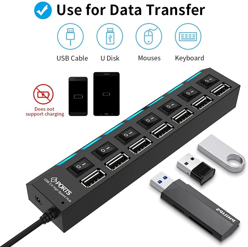 USB-разветвитель 4/7 USB-портов с выключателем ВКЛ./ВЫКЛ. | Компьютеры и офис