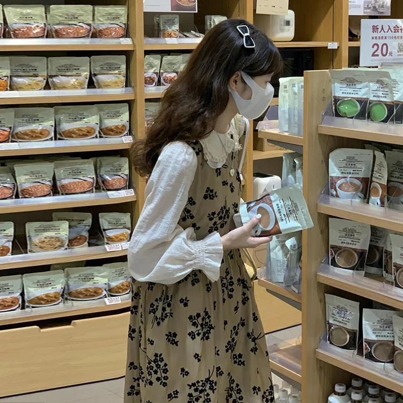 Платье с имитацией двух частей и длинным рукавом женское платье зима 2021 новый