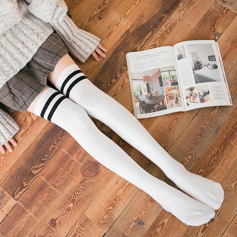 

Winter Stripe Stocking Women Sexy Lolita Thigh High Socks Spring Harajuku Over Knee Casual Basic Long Socks Girls PJ242