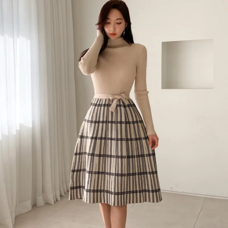 Женское трикотажное платье водолазка повседневное ТРАПЕЦИЕВИДНОЕ ПЛАТЬЕ