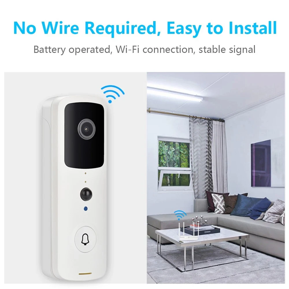 

Wireless Video Doorbell 720P 166 Degree Wide Angle Visual Real-Time Intercom Wi-Fi Video Bell 2-Way Talk Home Security Camera