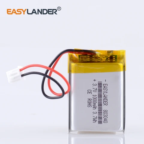 Литий-полимерный аккумулятор JST 803040, 1000 мАч, 2,54 мм, 2pin, 3,7 в, литий-полимерный аккумулятор для Mp3 DVD PAD, мобильного планшета, ПК, внешний аккумулятор для камеры