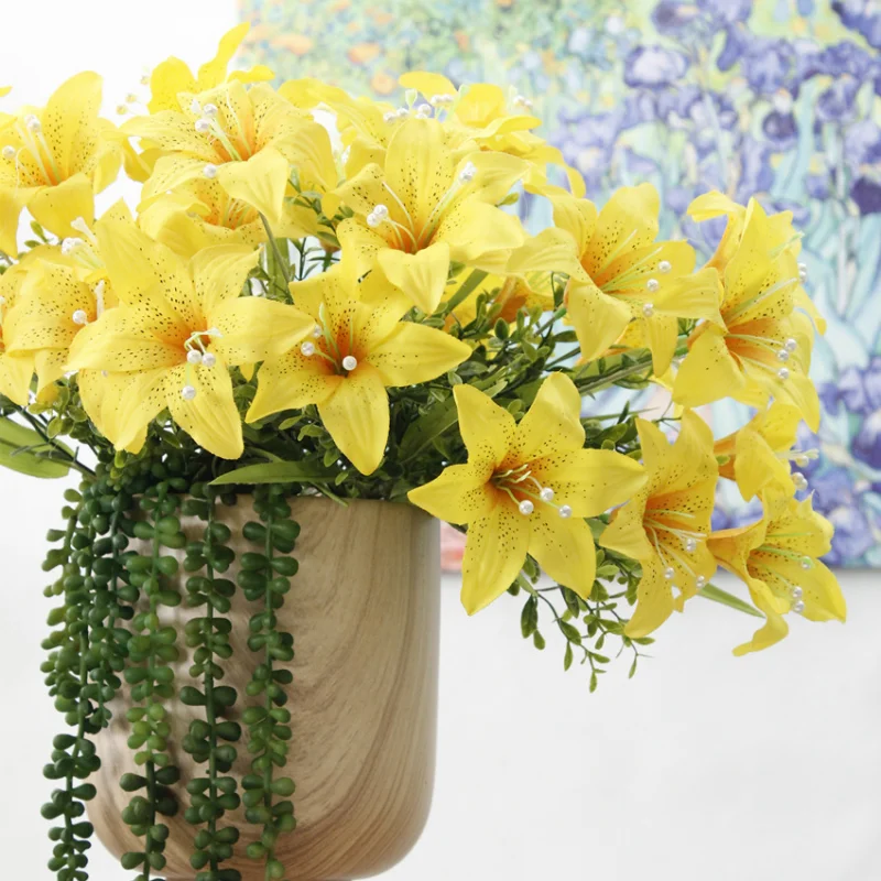 7 head Pearl Lily Artificial Silk Flower Bouquet Wedding Bridal Holding Flowers Christmas Home Party Decoration Fake | Дом и сад