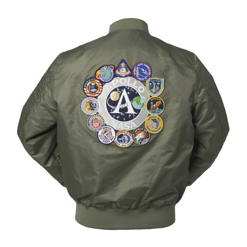 2021 New Autumn Apollo Thin 100th SPACE SHUTTLE MISSION Thin MA1 Bomber Hiphop US Air Force Pilot Flight College Jacket For Men