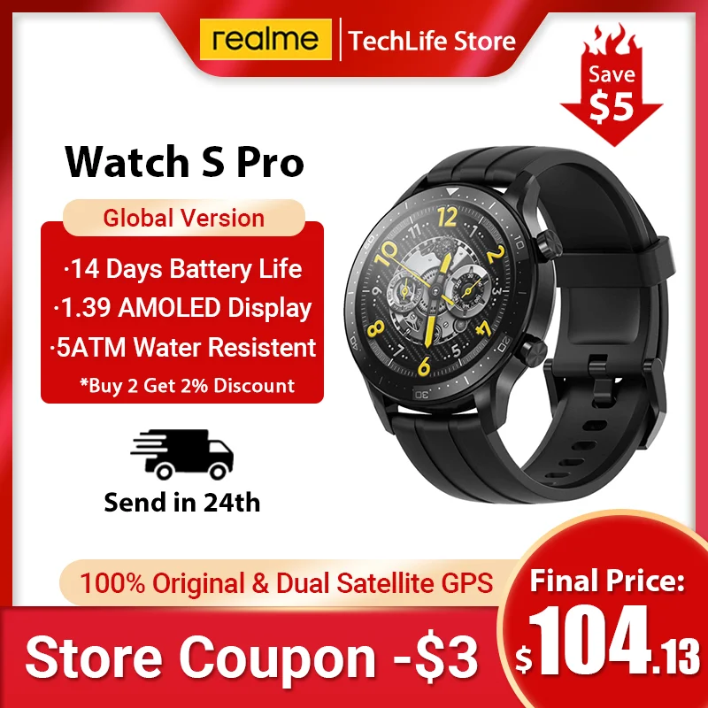 Глобальная версия realme часы S pro Smart Watch 1 39 &quotAlways On Display мощный двухъядерный