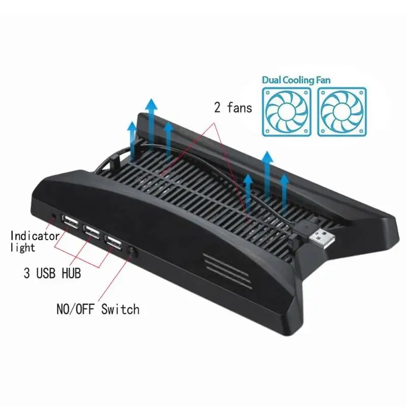 Зарядное устройство для консоли PS4 Pro с 3 usb хаб двойным охлаждающим вентилятором