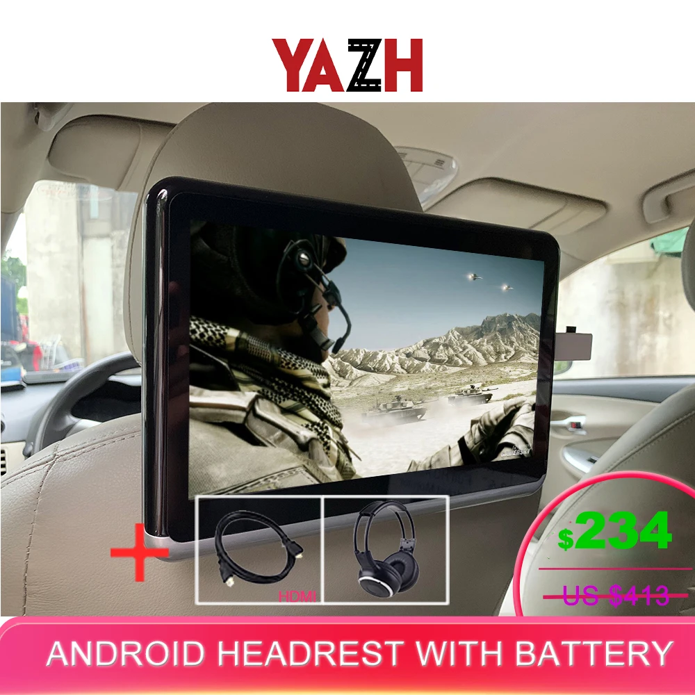 YAZH, Android 6,0, 4500 мА/ч, аккумулятор, автомобильный подголовник, монитор, 1 шт., 1080 HD, с Wi-Fi, Bluetooth, HDMI, выход, USB, SD карта, без cd, DVD плеера