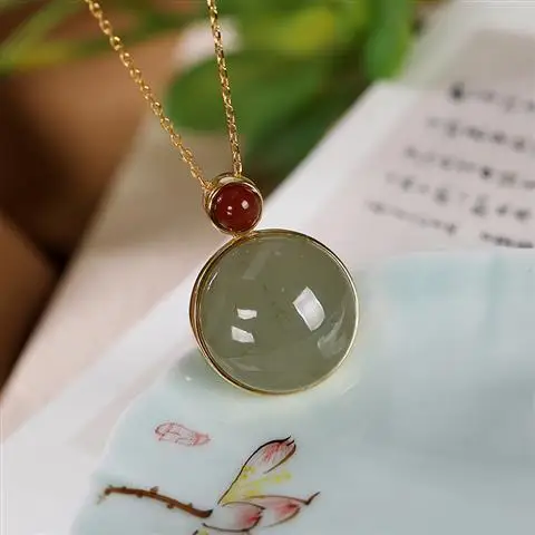 

Original Gilding Hetian Jade Gray Jade White Jade Natural Jade Necklace Peace Buckle Ladies' Pendant Set womens accessoires