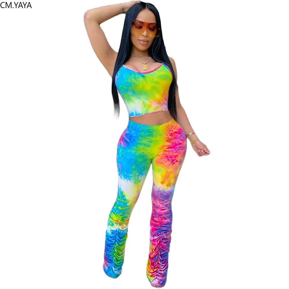 2020 Для женщин спортивные костюмы свободного покроя принт тай-дай укороченный
