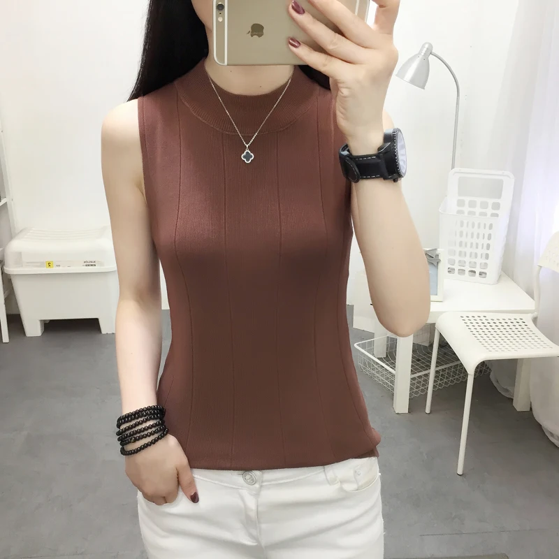 

2021 New Summer T Shirt Women Elastic Oversized T-Shirt Woman Clothes Female Tops Sleeveless Tank Women's tube top knit Canale