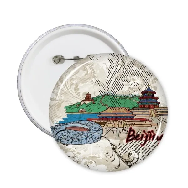 

Hand-painted Tian An Men Bird Nest Beijing Cultural Elements Round Pins Badge Button Clothing Decoration Gift 5pcs