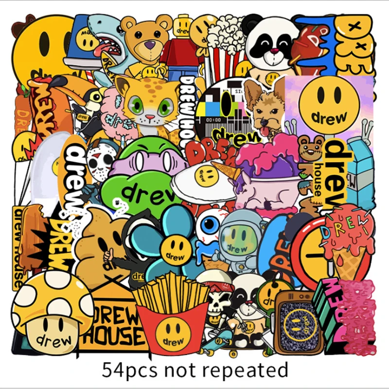 

54 pcs Cartoon tide card Graffiti Waterproof Skateboard Travel Suitcase Phone Laptop Luggage Stickers Cute Kids Girl Toys