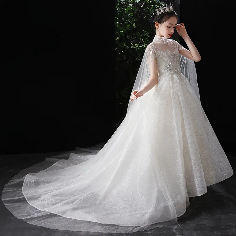 White Elegant Dress For Children Lace Flower Girl Dresses For Wedding Kids Princess Ceremony Dress Girl robe soiree enfant