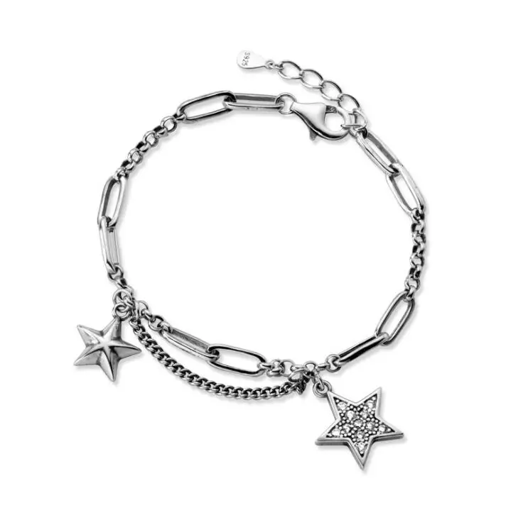 

Hiphop Silver Bracelet 100% Real 925 Sterling Silver Bracelet Strar Style
