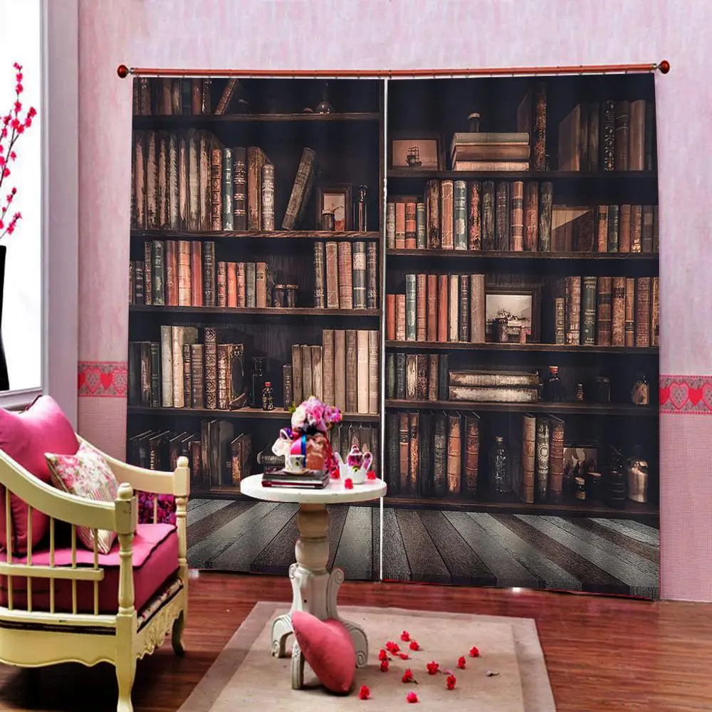 Коричневые книжные шторы 3D окна занавески для гостиной в спальню Cortina