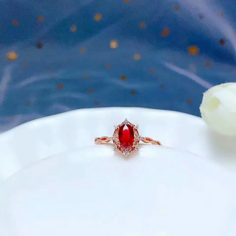 

shilovem Natural New Burning Pigeon Blood Ruby Gemstone Rings for Women Real 925 Sterling Silver new gift 4*6mm bj040677agh