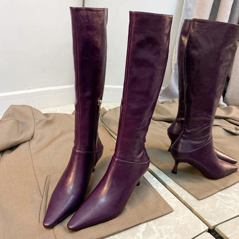 

free shipping Women Lady purple black SQUARE Toe square heel western LONG BOOTS Over knee boots high heels shoes pumps zipper