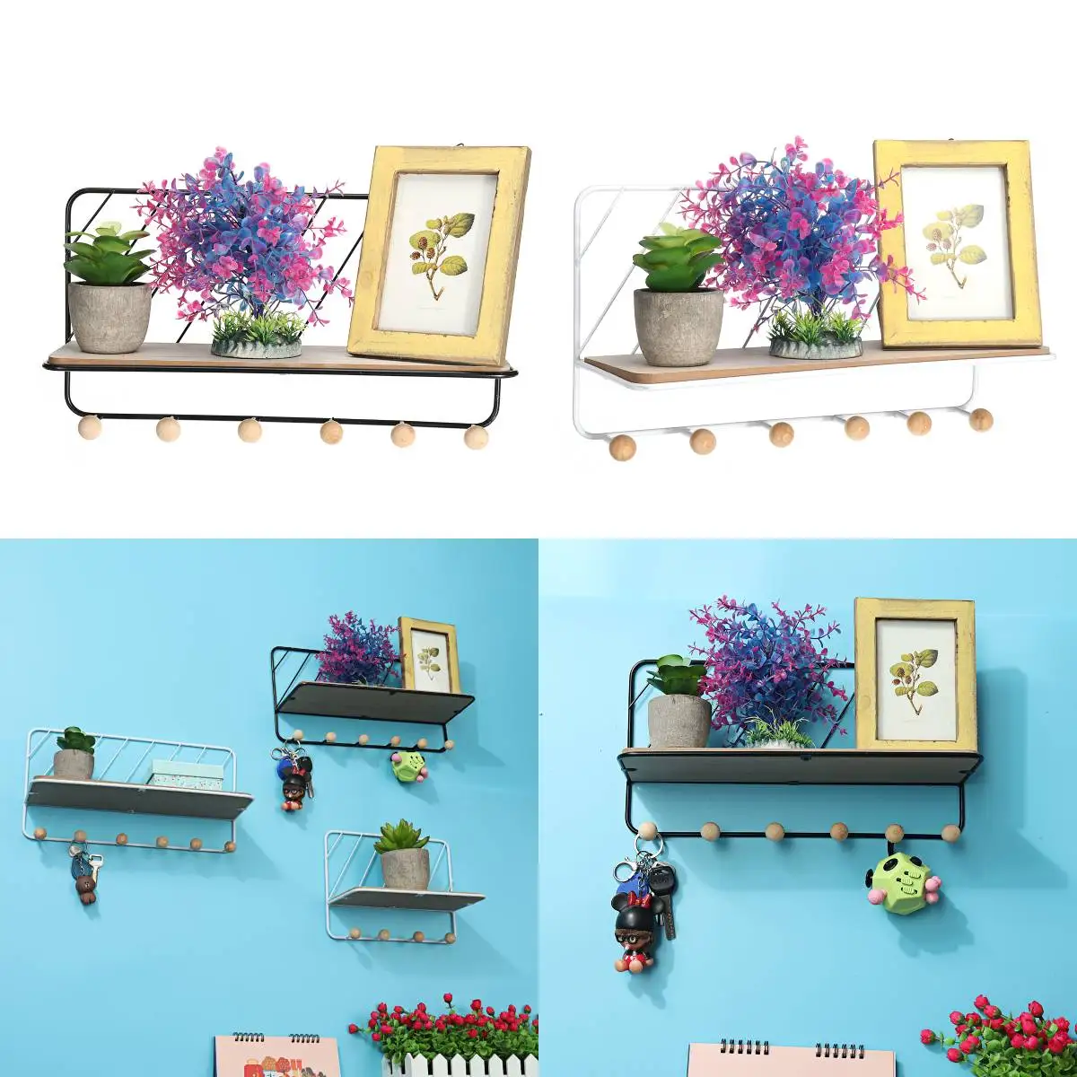 

Ins Style Nordic Minimalist Iron Grid Multifunctional Wall Mounted Shelf Home Decoration Wall Storage Rack With Hooks Key Holder