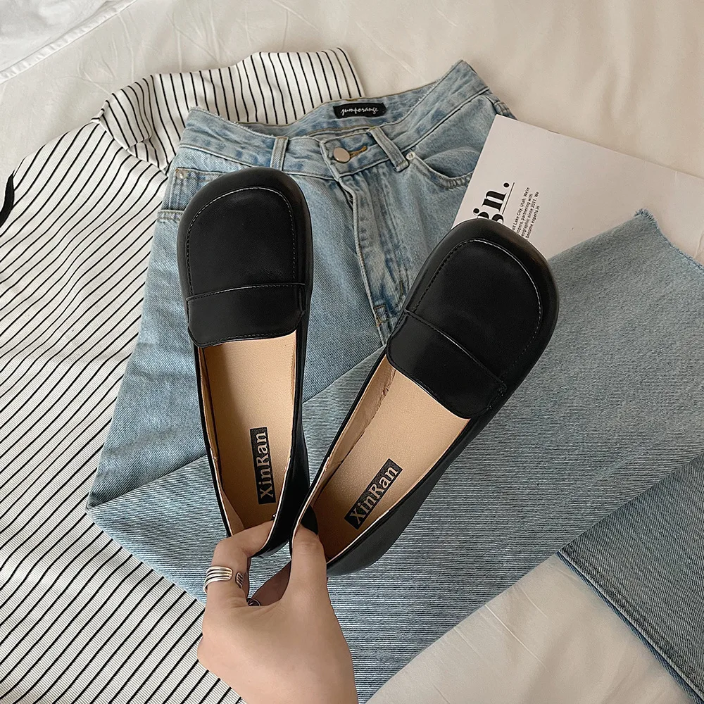 

Retro Square Toe Soft Leather Small Leather Shoes Women 2021 Summer New Fairy Gentle Flat Shoes Ladies