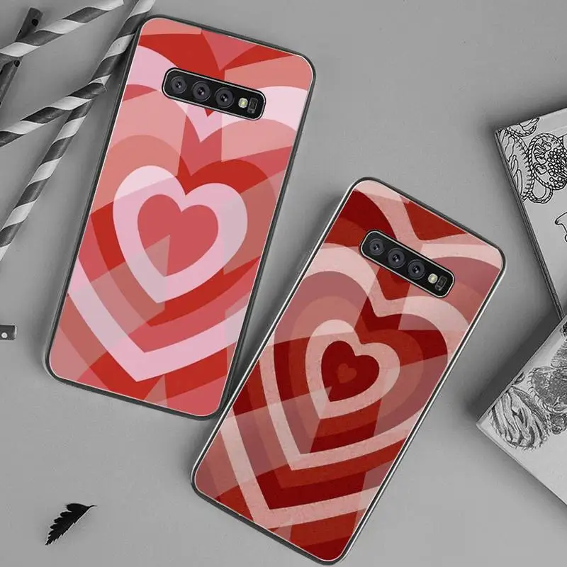 

Latte love Heart Swirl Phone Case Tempered Glass For Samsung S20 Plus S7 S8 S9 S10 Plus Note 8 9 10 Plus