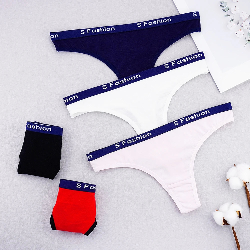 5 pcs Lingerie Femenina Sexy G String Thongs Woman Underwear Panties Solid Color Letter Edge Sports and Leisure Style Underpants