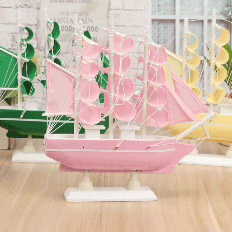 Украшение деревянное цветная деревянная парусная лодка гладкое и благоприятное