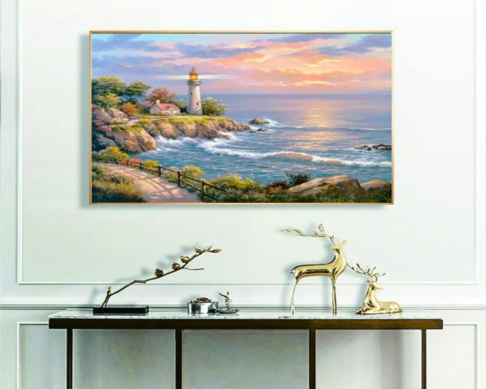 5D DIY Landscape Diamond Painting Mosaic Full Round Drill Embroidery Seaside Scenery Plant Picture Home Decoration Gift | Дом и сад