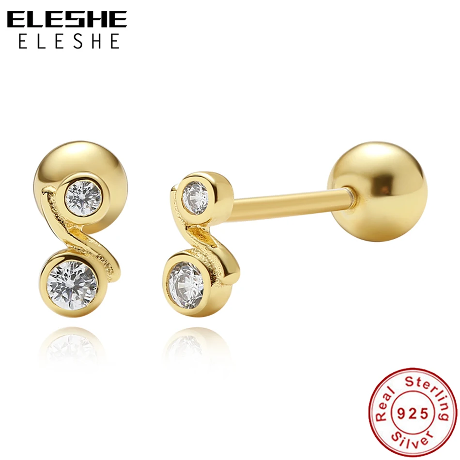 

ELESHE Minimalist Gold Plated Small Ball Stud Earrings 925 Sterling Silver Infinity Crystal Earrings for Women Wedding Jewelry