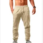Брюки мужские из хлопка и льна, дышащие однотонные льняные штаны для фитнеса, уличная одежда, лето 2021