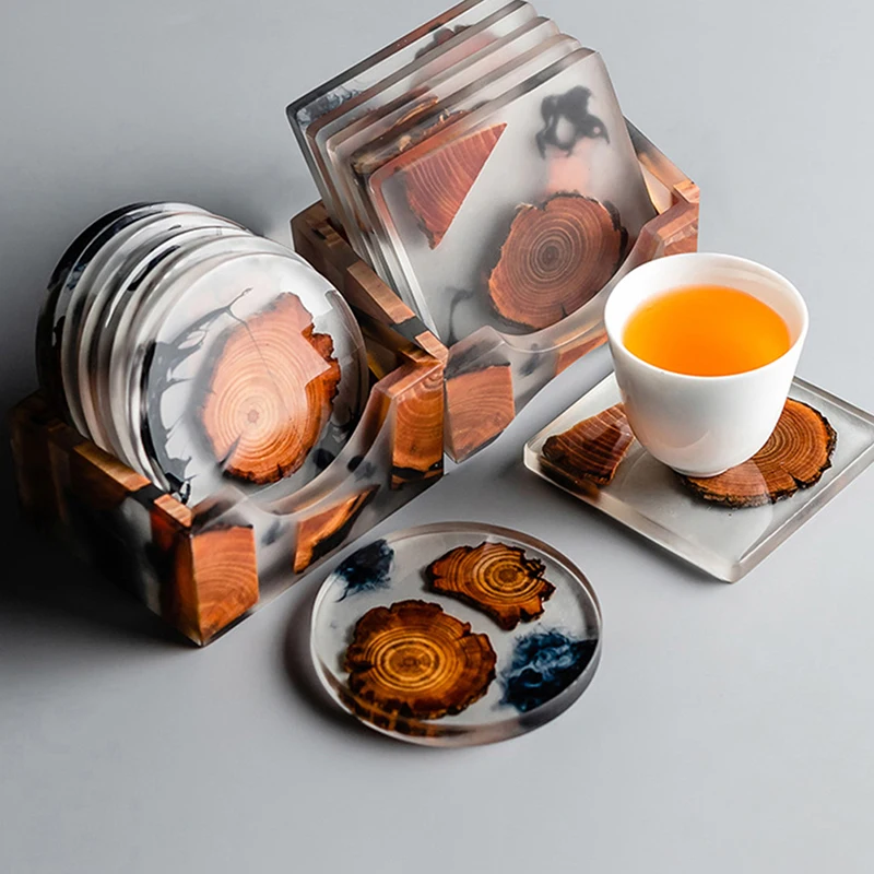 

Creative Resin Pine Coasters Heat-resistant Placemats Drink Mat Tea Coffee Cup Pad Waterproof Non-slip Table Decor Tableware Pad