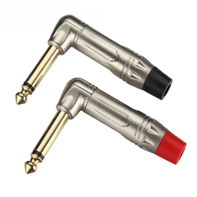 

100pcs Mono Jack 6.35mm Right Angle Male Plug Gold Plated 2 Pole 1/4 Inch 6.3mm Mono Plug Microphone Connector 5Pairs Red+Black