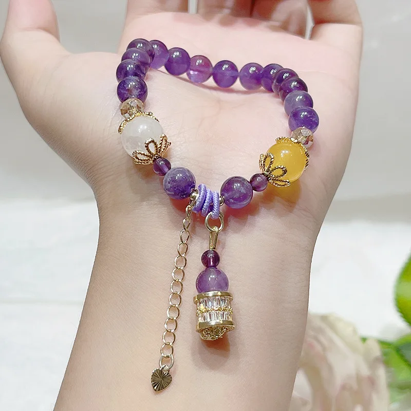 

Women Amethyst National Style Design Buckle Lucky Bracelets Women Jewelry