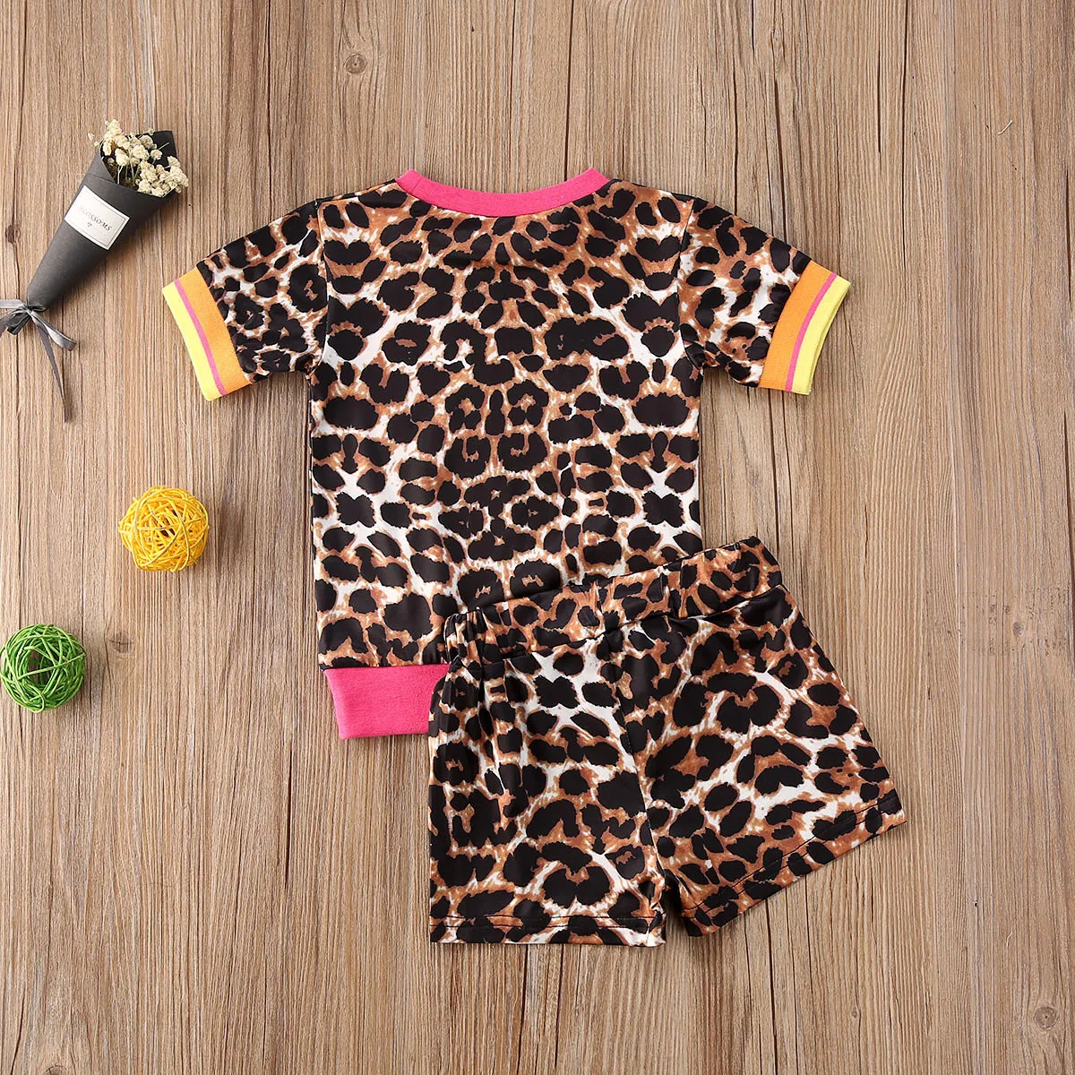 Детские леопардовые шорты на шнуровке с коротким рукавом и высокой талией летние