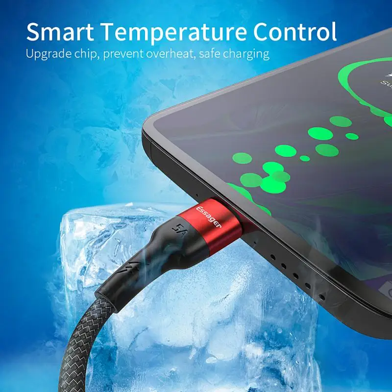 USB кабель Essager 5A Type C с функцией быстрой зарядки для смартфонов QC3.0 передачи данных