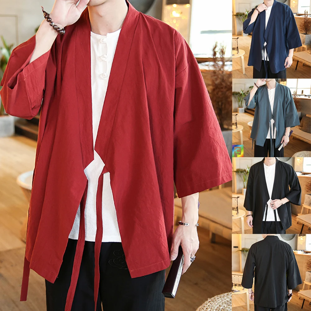 

2021 New Men Japanese Cardigan Vintage Traditional Jacket Summer Loose Outwear Casual Streetwear Kimono Cardigan Cosplay Shirt