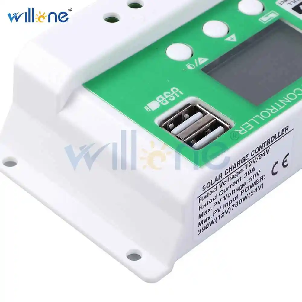 Willone Новое поступление 10A/20A/30A 12 В 24 в ЖК дисплей двойные солнечные панели из