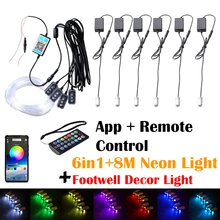 Auto Ambient Light With 3SMD Led Foot Lamp Wireless RGB Car Interior Neon Optical Fiber Strip Remote and APP Bluetooth Control