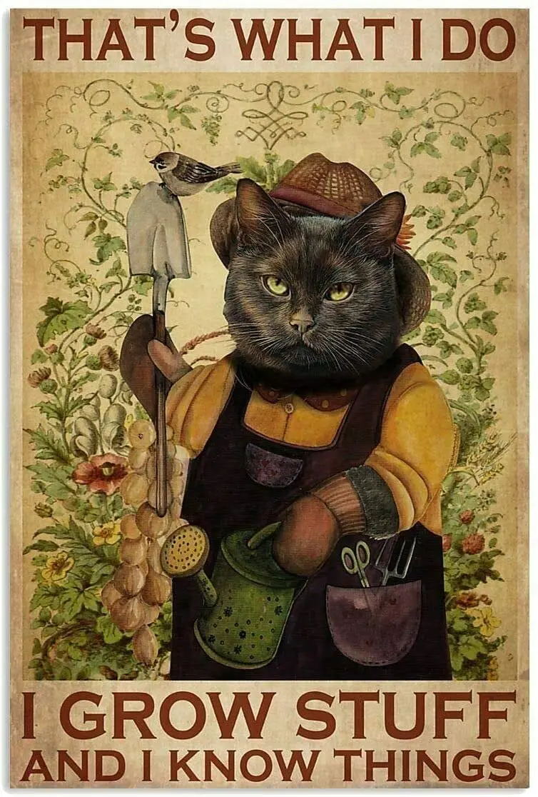 

Metal Sign Cat I Grow Stuff and I Know Things Cute Tin Sign Easter Decoration Best Gift for Parents and Friends Family Cafe