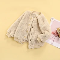 1 6y autumn winter kids girls boys fleece coat 2 colors solid color long sleeve single breasted thick fur jacket