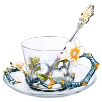 european style enamel coffee cup creative teacup set household tea set cup glass with saucer and spoon