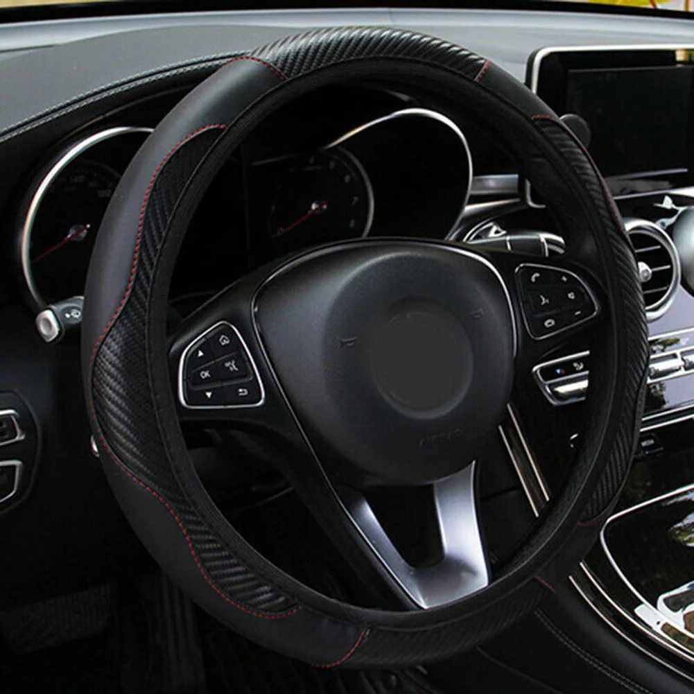 Car Steering Wheel Cover Carbon fiber leather Protector Fiber Leather Anti-Slip For 37~38CM | Автомобили и мотоциклы