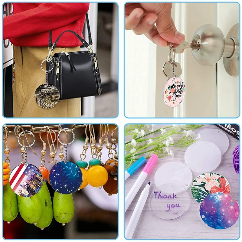 

90Pcs Acrylic Key Chain Blanks Set Including Round Acrylic Keychain Blank Key Ring with Extension Chain and Jump Rings